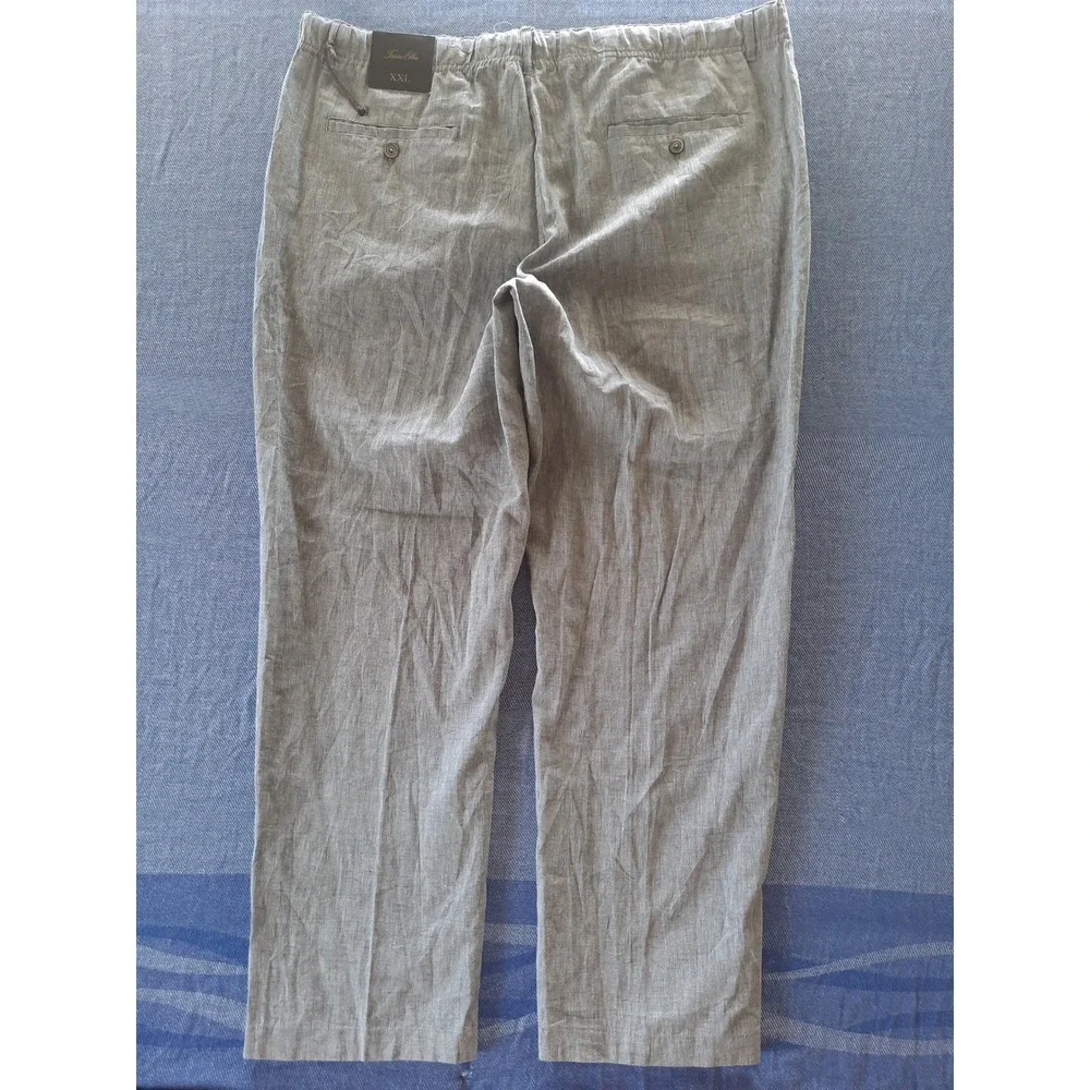 Tasso Elba Island Mens XXL Gray Linen Cotton Blend Relax Drawstring Pants New